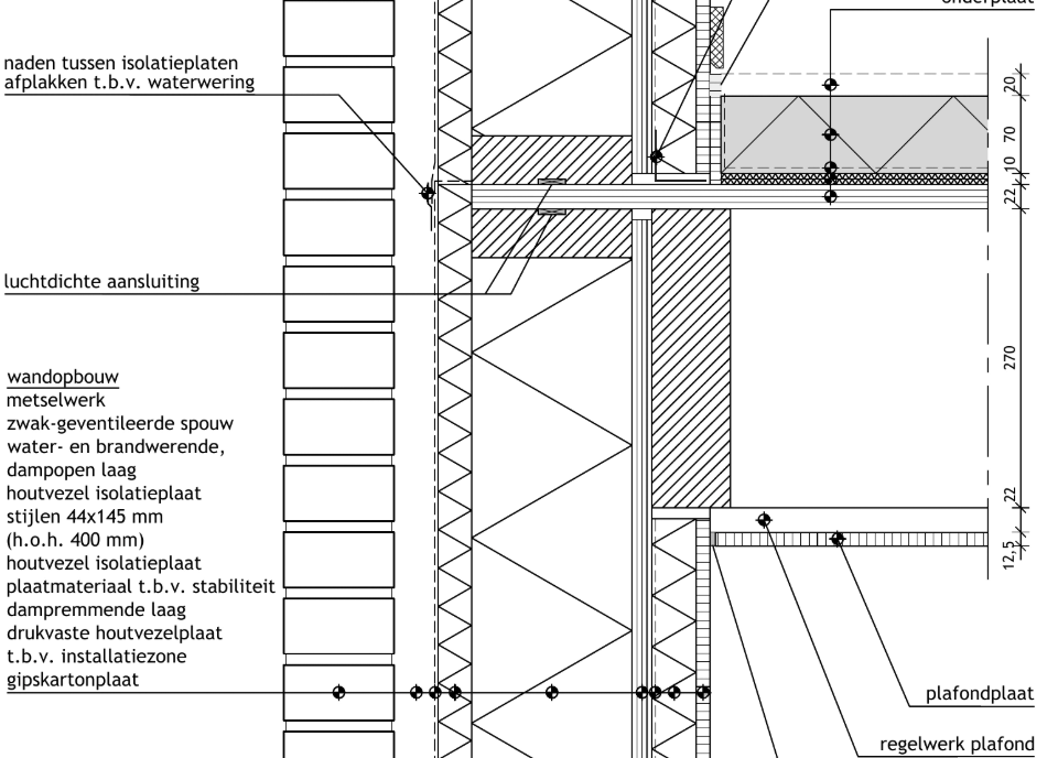 Archidat referentiedetail 0206C70: biobased buitenwand met verdiepingsvloer.