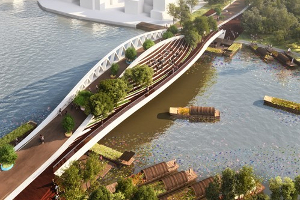 MVRDV's Dawn Bridge, tribune voor een historisch rivierlandschap